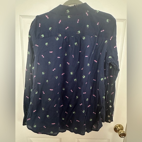 Talbots Navy Shirt with Pink and Green Accents Size 1X - Picture 2 of 9